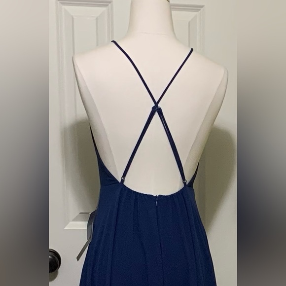 NWT M Lulu’s Navy Blue Maxi Dress Mythical Kind of Love Flowy Gown Garden Prom - Picture 3 of 16